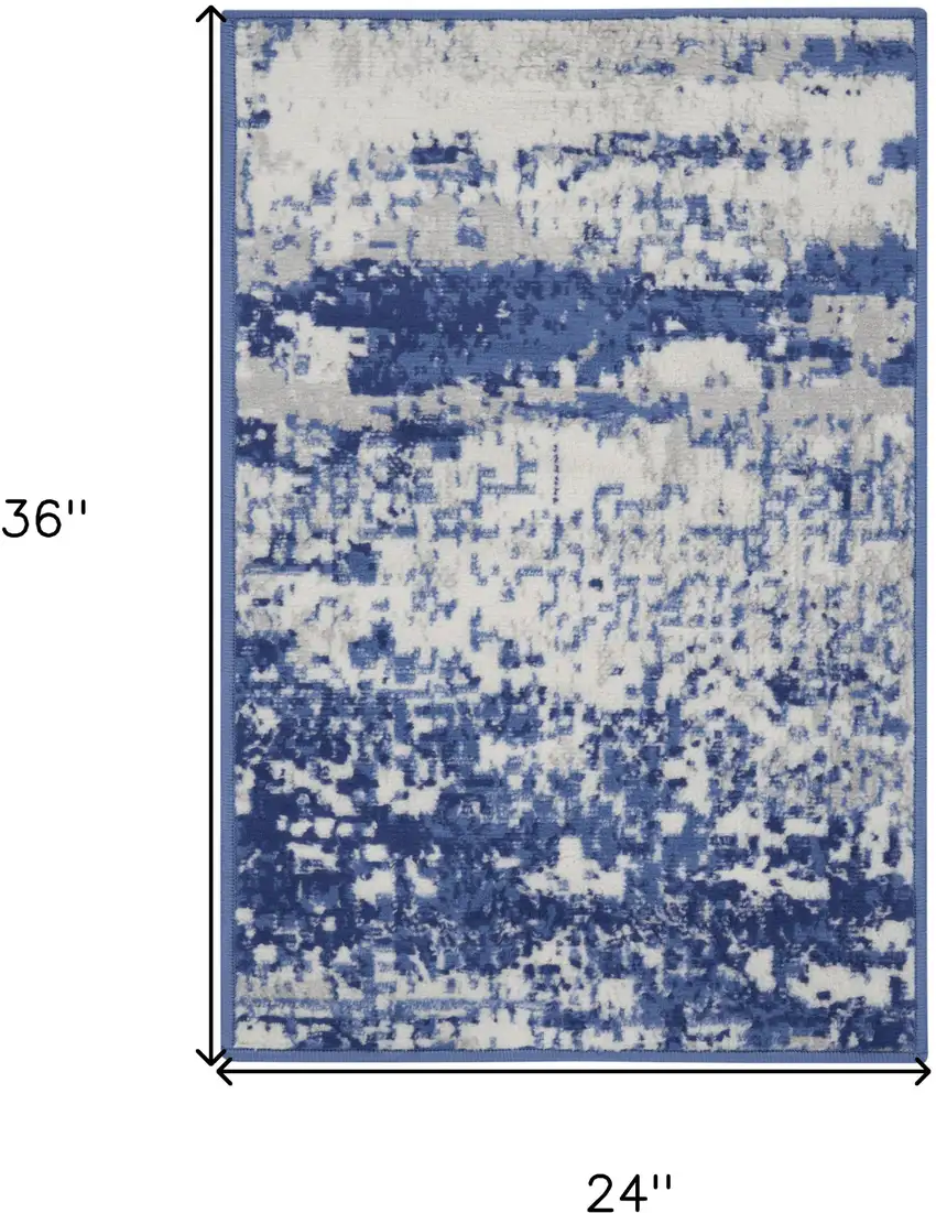 Ivory And Navy Blue Abstract Area Rug Photo 8