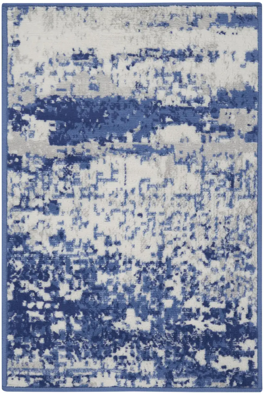 Ivory And Navy Blue Abstract Area Rug Photo 1