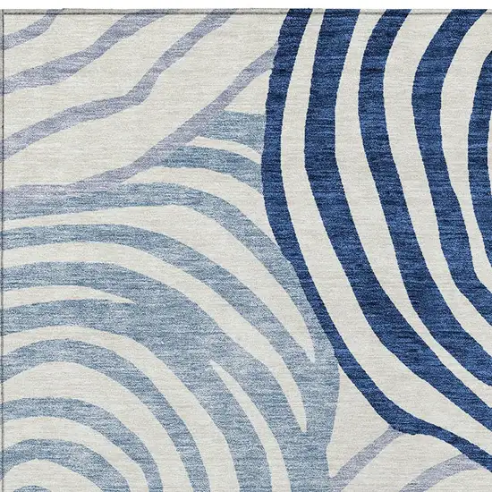 Ivory And Navy Blue Abstract Washable Indoor Outdoor Area Rug Photo 5