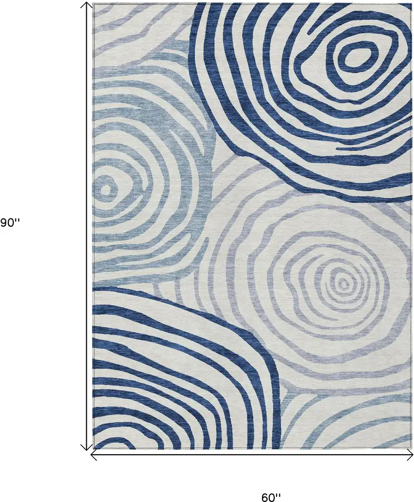 Ivory And Navy Blue Abstract Washable Indoor Outdoor Area Rug Photo 3