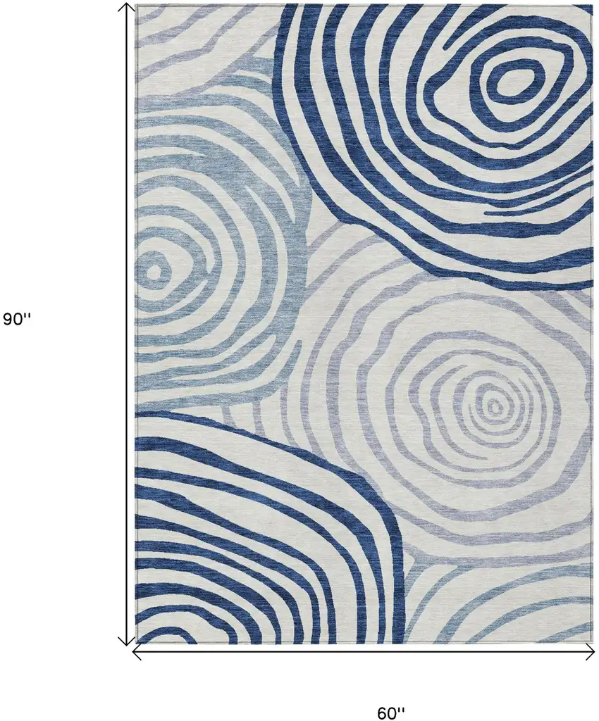 Ivory And Navy Blue Abstract Washable Indoor Outdoor Area Rug Photo 3