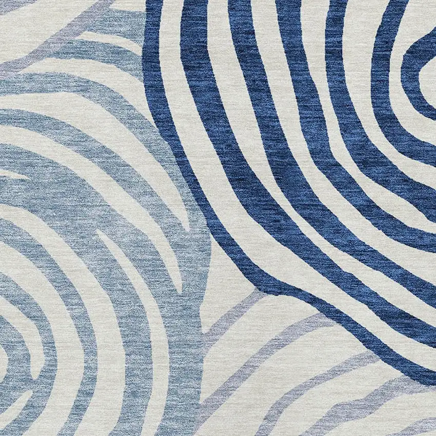 Ivory And Navy Blue Abstract Washable Indoor Outdoor Area Rug Photo 4