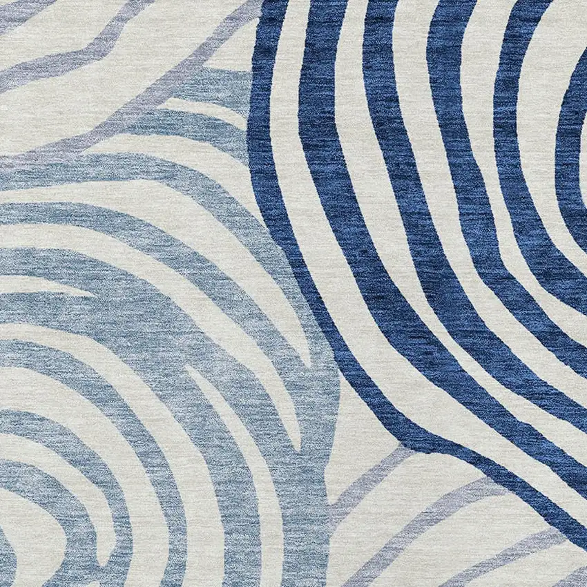 Ivory And Navy Blue Abstract Washable Indoor Outdoor Area Rug Photo 6