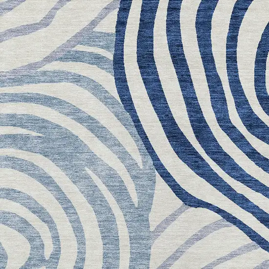 Ivory And Navy Blue Abstract Washable Indoor Outdoor Area Rug Photo 6