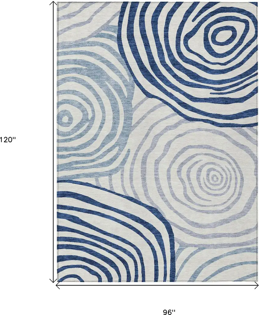 Ivory And Navy Blue Abstract Washable Indoor Outdoor Area Rug Photo 3