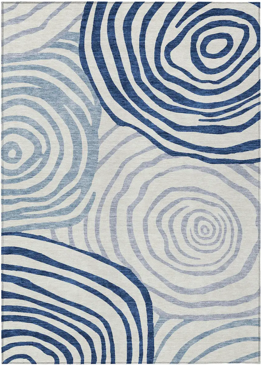 Ivory And Navy Blue Abstract Washable Indoor Outdoor Area Rug Photo 1