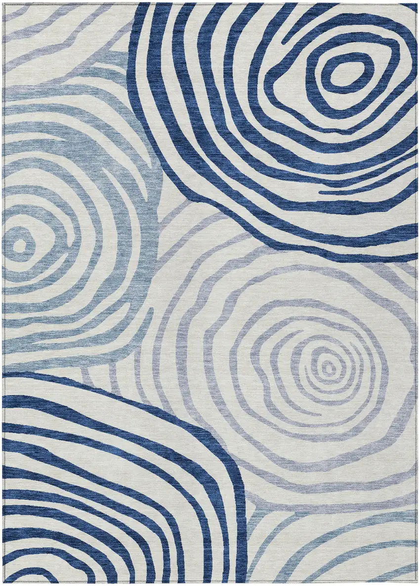 Ivory And Navy Blue Abstract Washable Indoor Outdoor Area Rug Photo 1