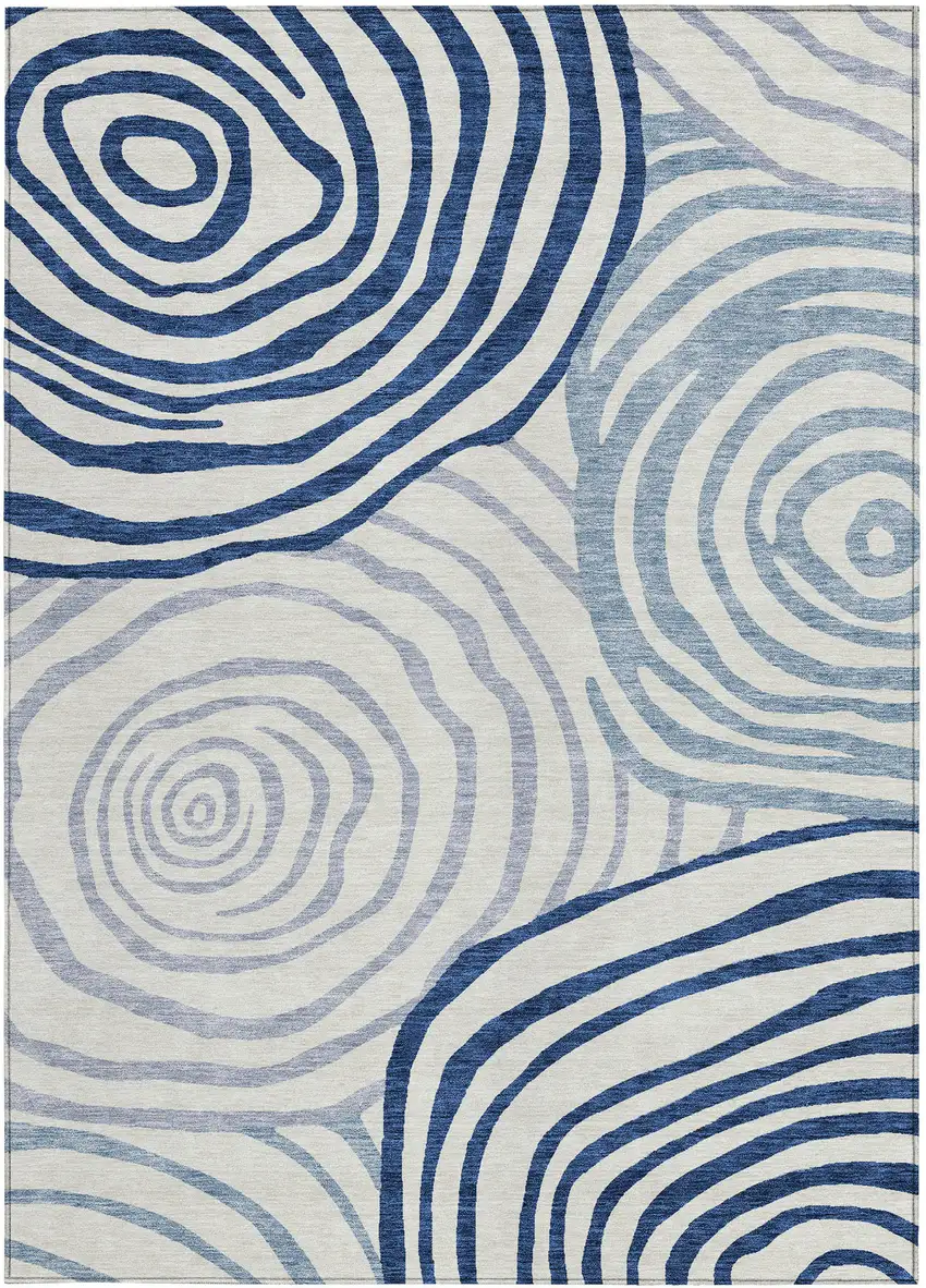 Ivory And Navy Blue Abstract Washable Indoor Outdoor Area Rug Photo 5
