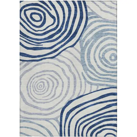 Ivory And Navy Blue Abstract Washable Indoor Outdoor Area Rug Photo 5