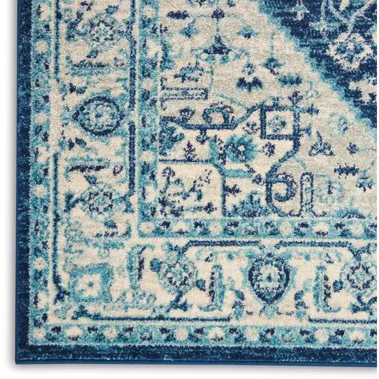 Ivory And Navy Blue Floral Medallion Distressed Area Rug Photo 7