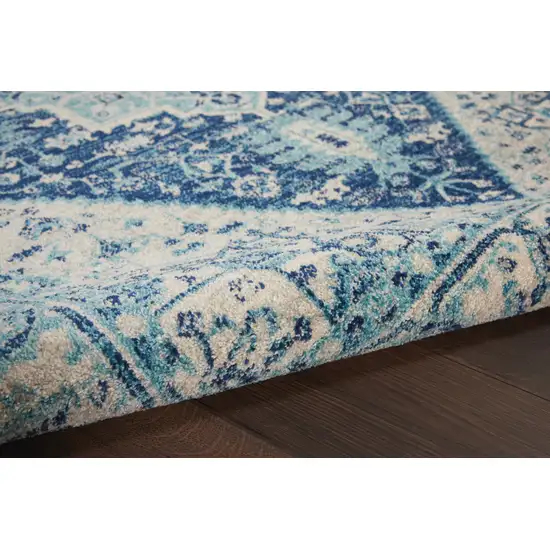 Ivory And Navy Blue Floral Medallion Distressed Area Rug Photo 6