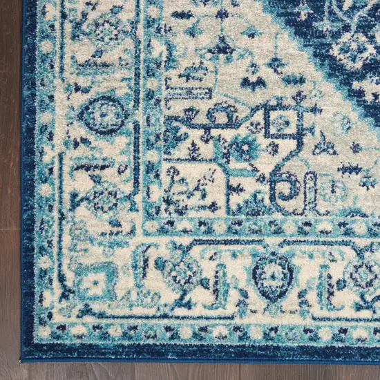 Ivory And Navy Blue Floral Medallion Distressed Area Rug Photo 9
