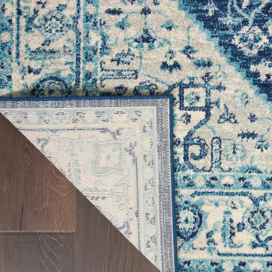 Ivory And Navy Blue Floral Medallion Distressed Area Rug Photo 8