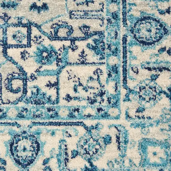 Ivory And Navy Blue Floral Medallion Distressed Area Rug Photo 1