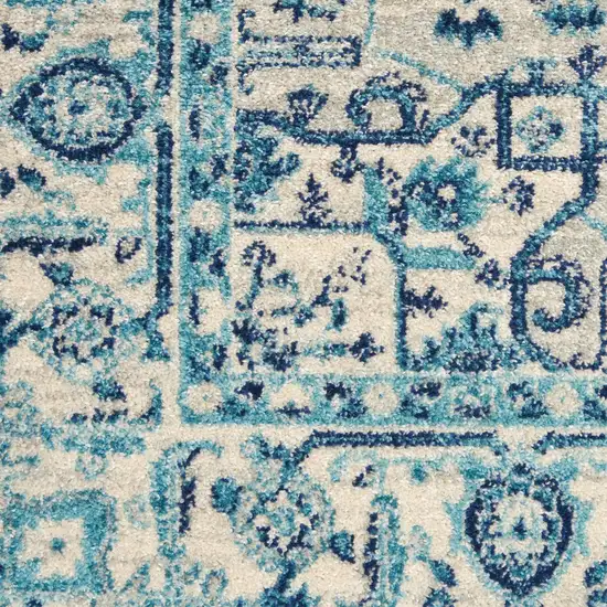 Ivory And Navy Blue Floral Medallion Distressed Area Rug Photo 3