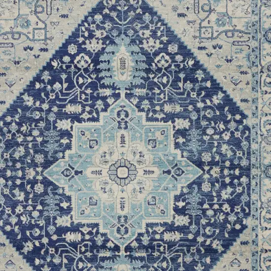Ivory And Navy Blue Floral Medallion Distressed Area Rug Photo 7