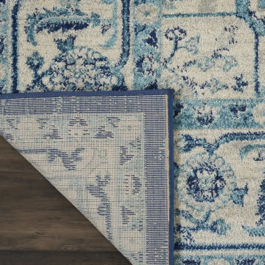 Ivory And Navy Blue Floral Medallion Distressed Area Rug Photo 6