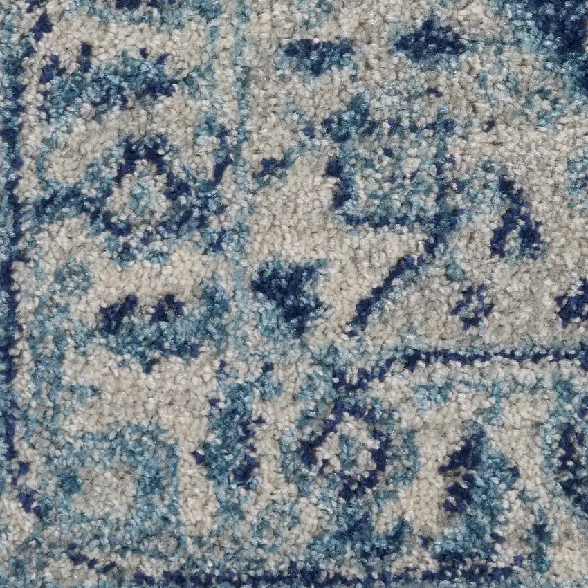 Ivory And Navy Blue Floral Medallion Distressed Area Rug Photo 9