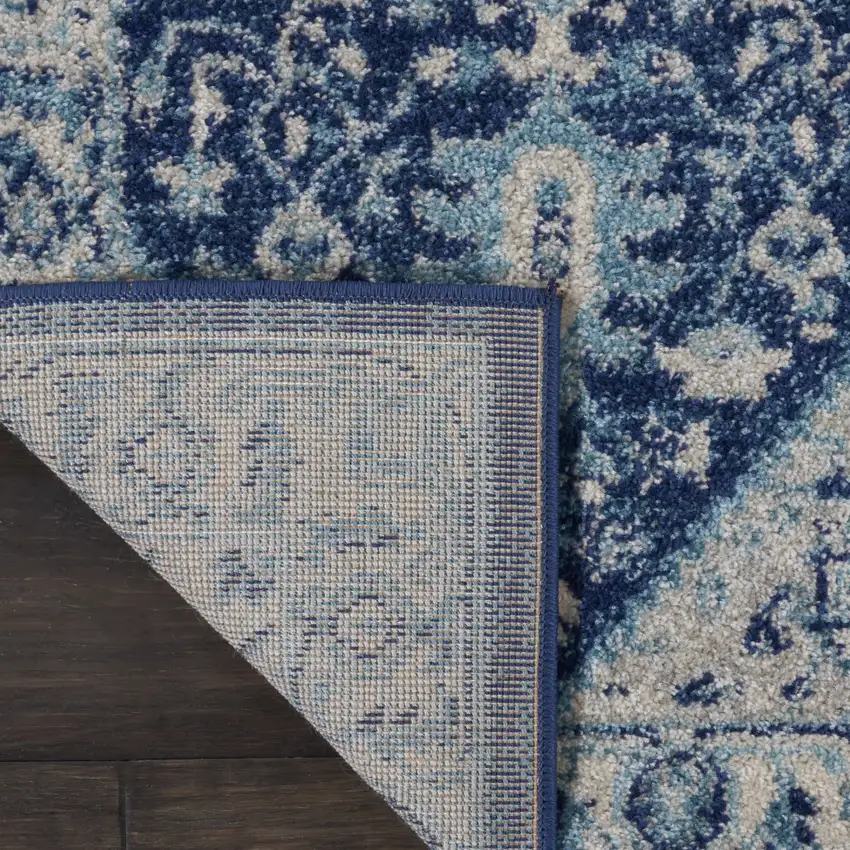 Ivory And Navy Blue Floral Medallion Distressed Area Rug Photo 5