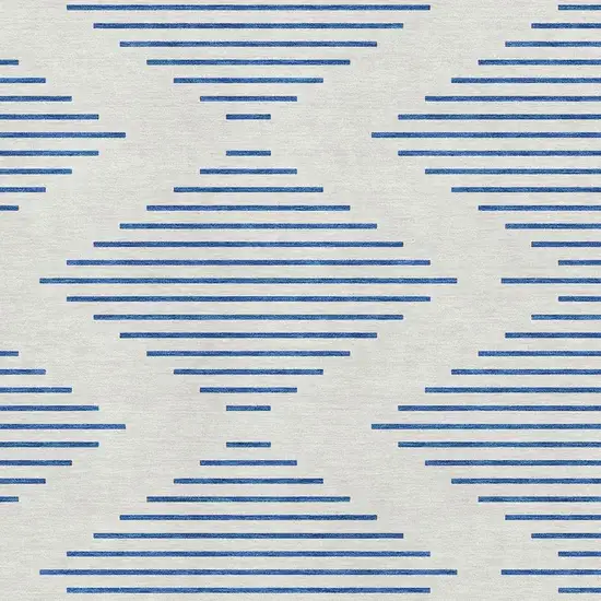 Ivory And Navy Blue Geometric Washable Area Rug With UV Protection Photo 2