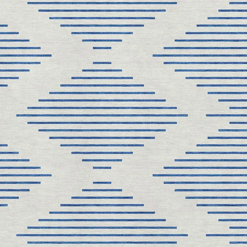 Ivory And Navy Blue Geometric Washable Area Rug With UV Protection Photo 2