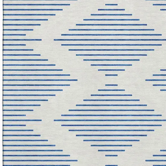 Ivory And Navy Blue Geometric Washable Area Rug With UV Protection Photo 2