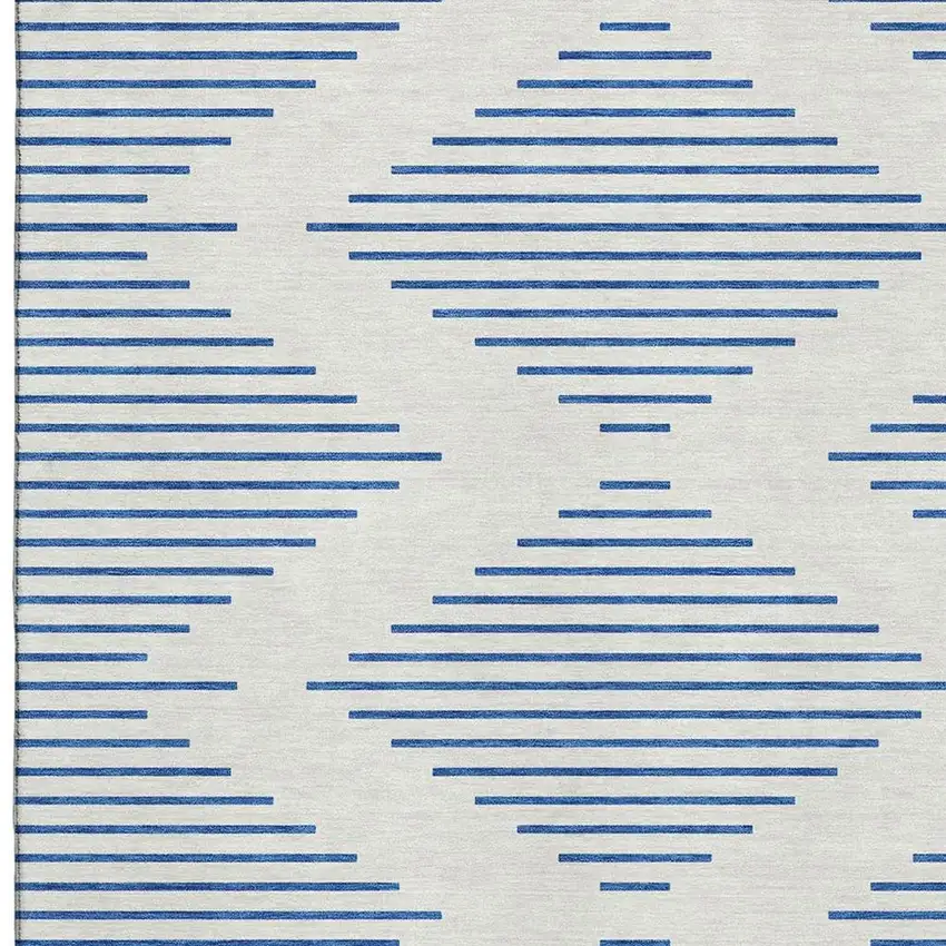 Ivory And Navy Blue Geometric Washable Area Rug With UV Protection Photo 2
