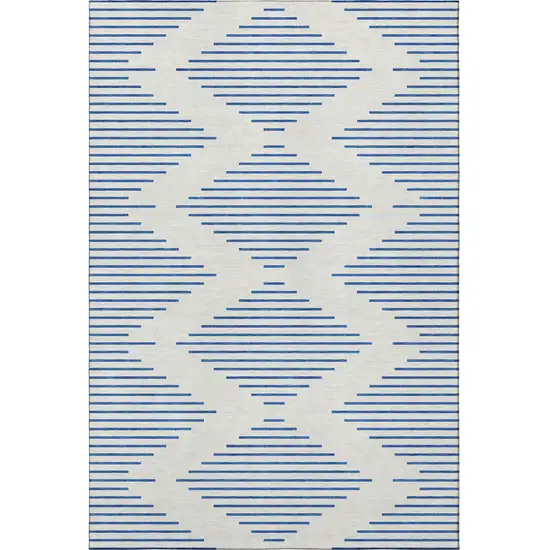 Ivory And Navy Blue Geometric Washable Area Rug With UV Protection Photo 3
