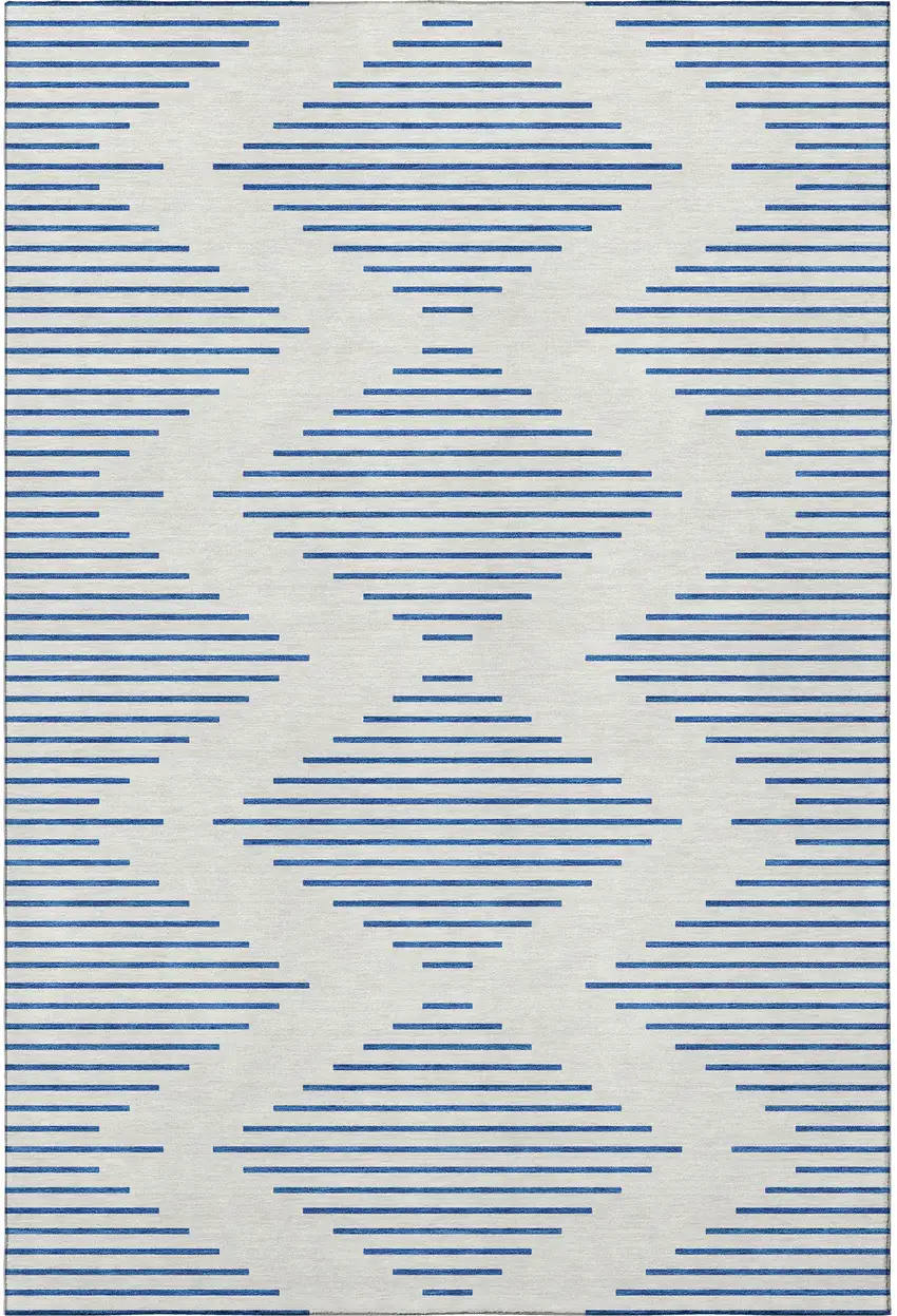 Ivory And Navy Blue Geometric Washable Area Rug With UV Protection Photo 3