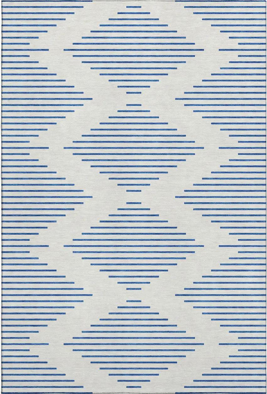 Ivory And Navy Blue Geometric Washable Area Rug With UV Protection Photo 1