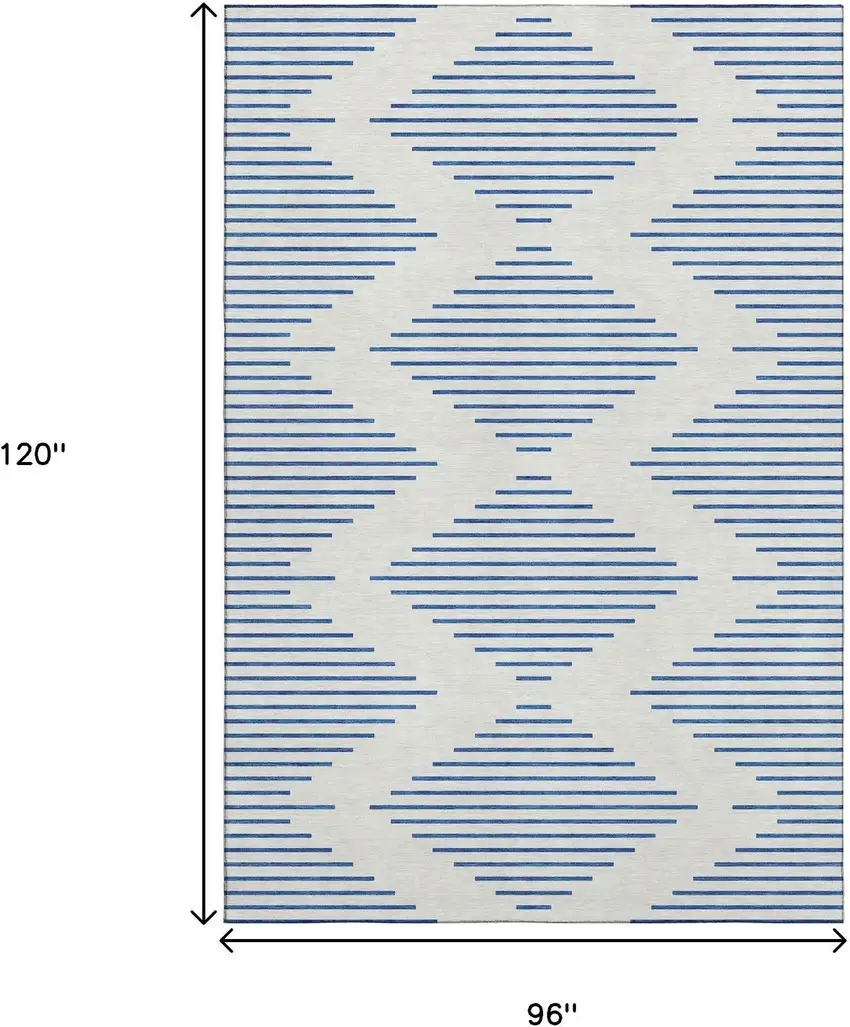 Ivory And Navy Blue Geometric Washable Area Rug With UV Protection Photo 8