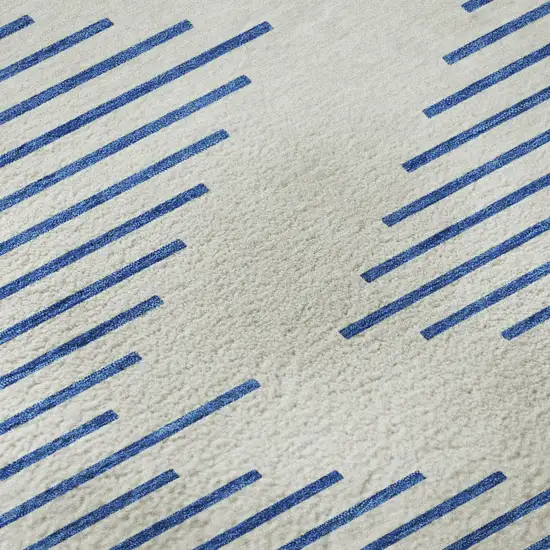 Ivory And Navy Blue Geometric Washable Area Rug With UV Protection Photo 9