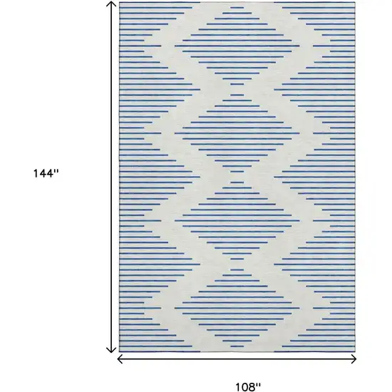 Ivory And Navy Blue Geometric Washable Area Rug With UV Protection Photo 8