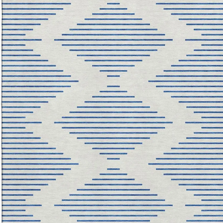 Ivory And Navy Blue Geometric Washable Area Rug With UV Protection Photo 3