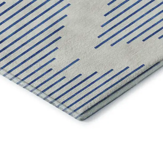 Ivory And Navy Blue Geometric Washable Area Rug With UV Protection Photo 7