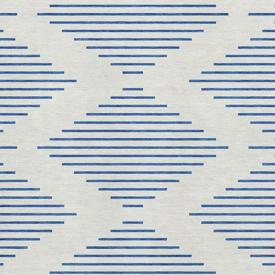 Ivory And Navy Blue Geometric Washable Area Rug With UV Protection Photo 2