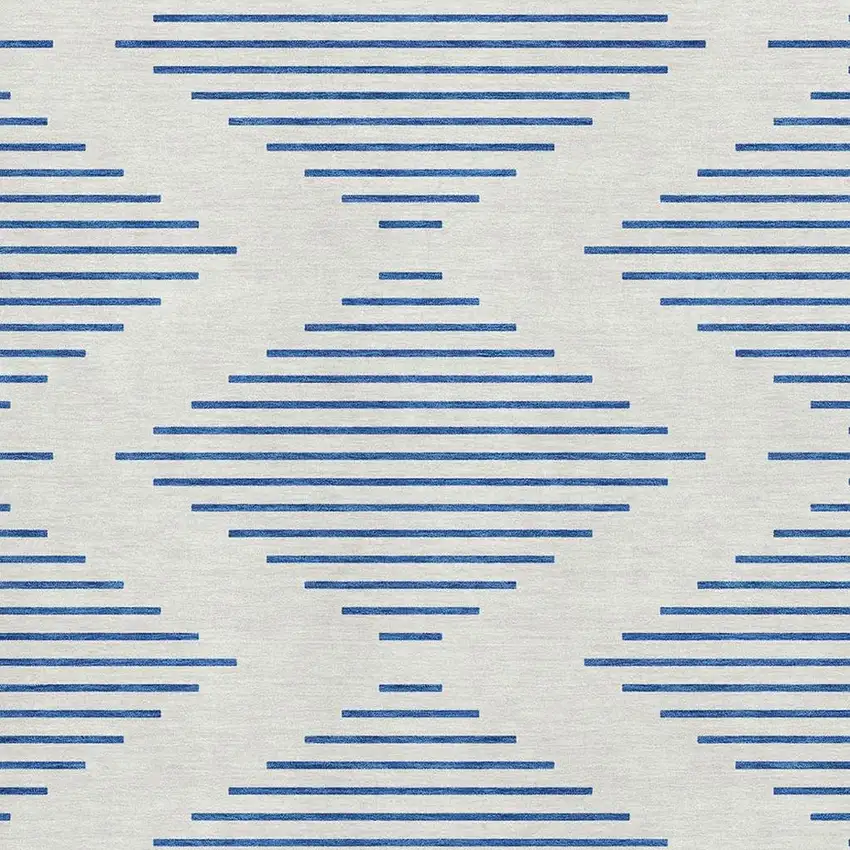 Ivory And Navy Blue Geometric Washable Area Rug With UV Protection Photo 2