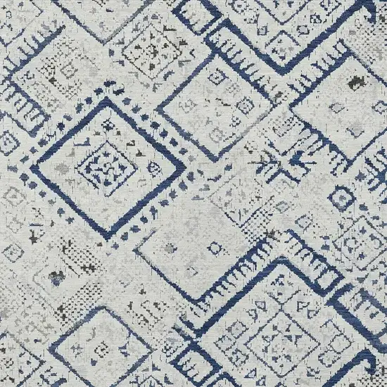 Ivory And Navy Blue Geometric Washable Indoor Outdoor Area Rug Photo 2