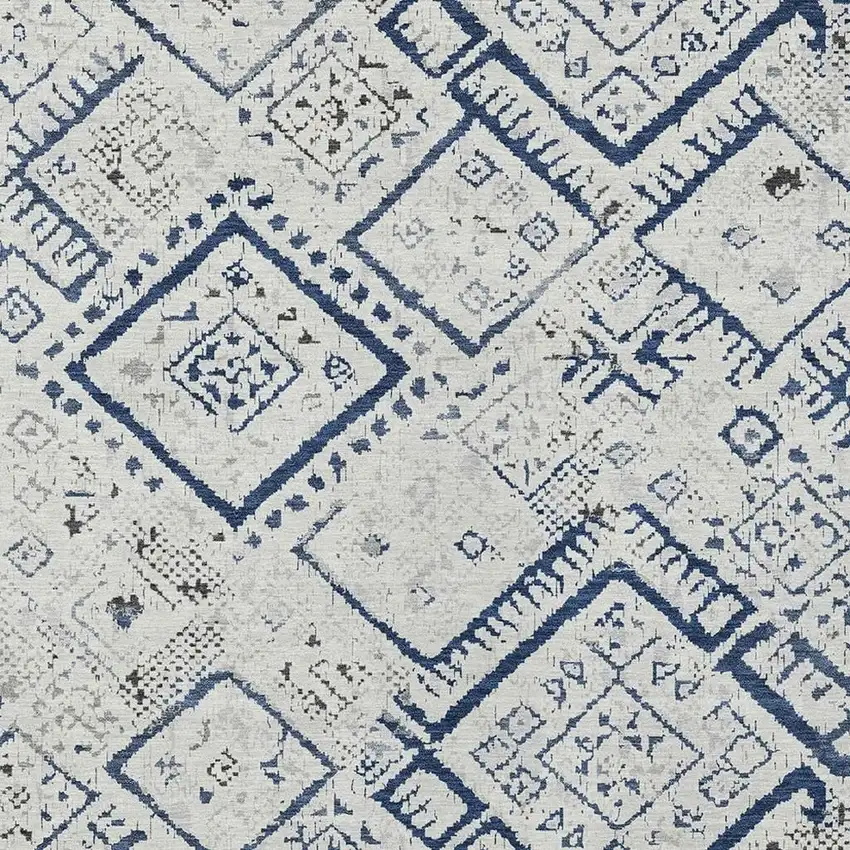 Ivory And Navy Blue Geometric Washable Indoor Outdoor Area Rug Photo 2