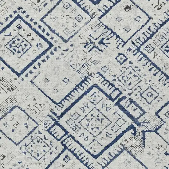 Ivory And Navy Blue Geometric Washable Indoor Outdoor Area Rug Photo 2