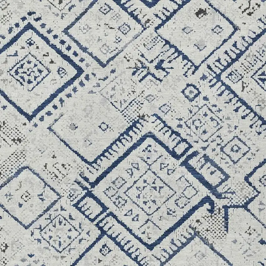 Ivory And Navy Blue Geometric Washable Indoor Outdoor Area Rug Photo 2