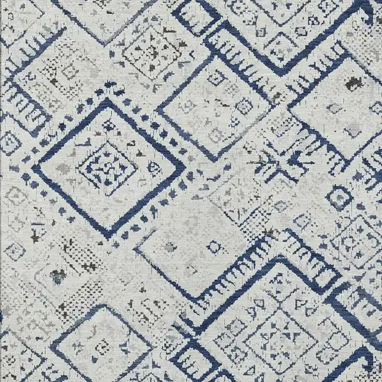 Ivory And Navy Blue Geometric Washable Indoor Outdoor Area Rug Photo 2
