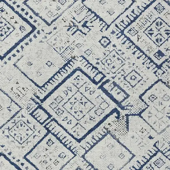 Ivory And Navy Blue Geometric Washable Indoor Outdoor Area Rug Photo 2