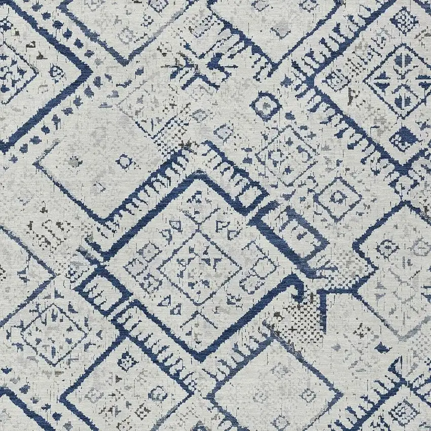 Ivory And Navy Blue Geometric Washable Indoor Outdoor Area Rug Photo 2