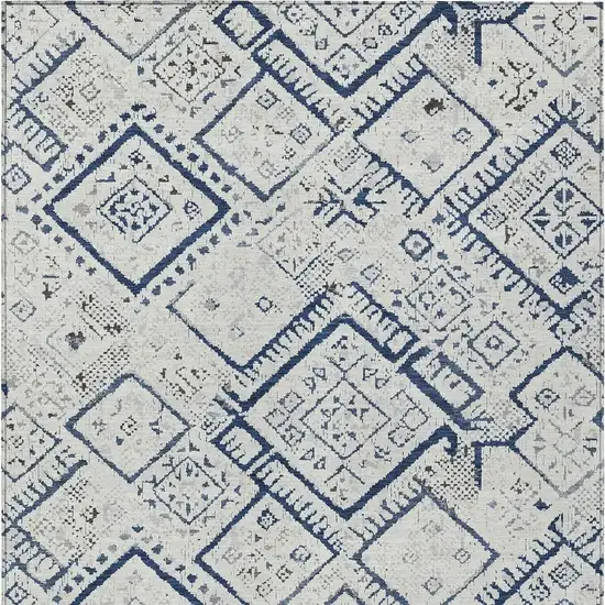Ivory And Navy Blue Geometric Washable Indoor Outdoor Area Rug Photo 3