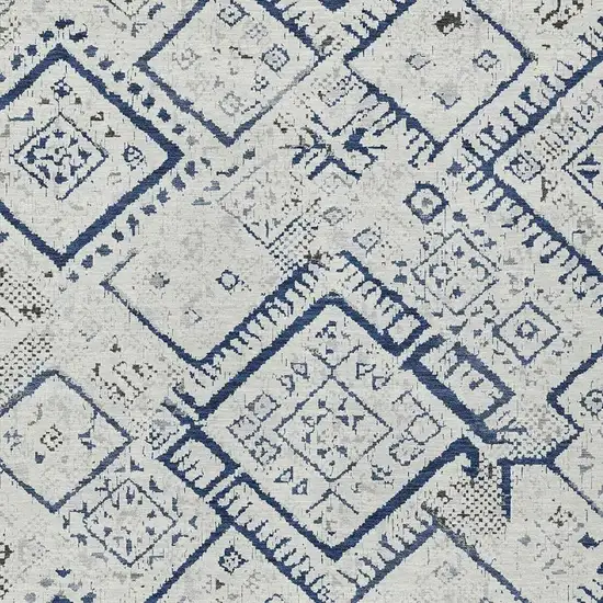 Ivory And Navy Blue Geometric Washable Indoor Outdoor Area Rug Photo 2