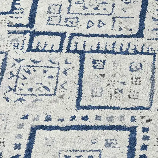 Ivory And Navy Blue Geometric Washable Indoor Outdoor Area Rug Photo 9