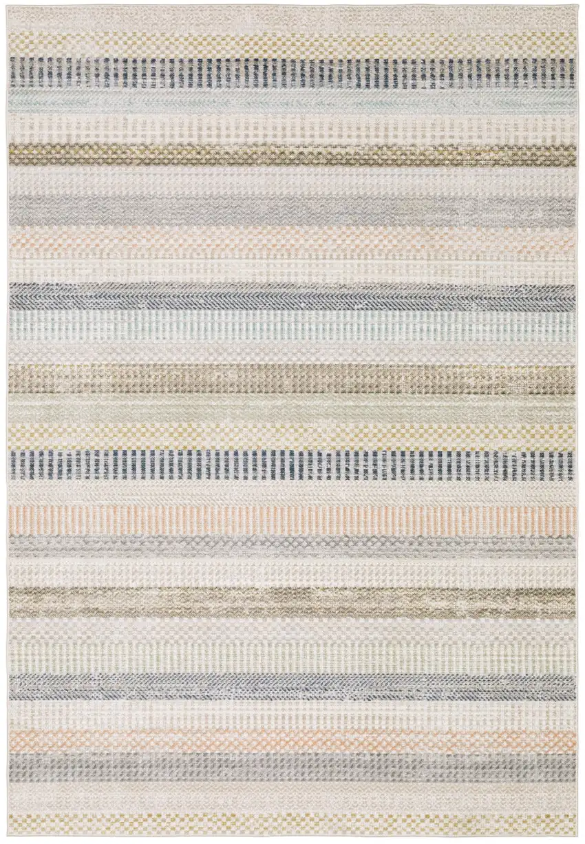 Ivory And Navy Blue Striped Area Rug Photo 2
