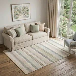 Photo of Ivory And Navy Blue Striped Area Rug