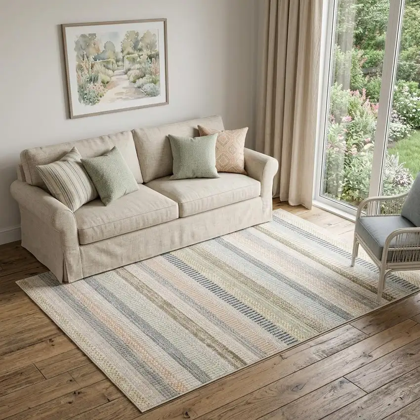 Ivory And Navy Blue Striped Area Rug Photo 1